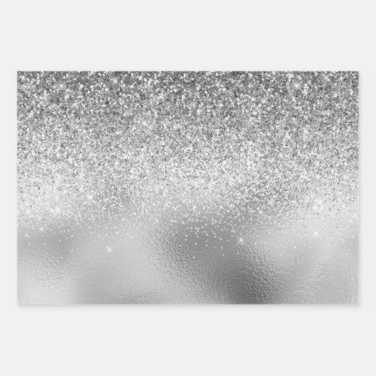 Silver Gray Glitzer Look Foils Geschenkpapier Set (Vorderseite)