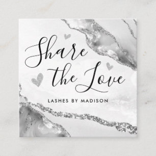 Silver Gray Glitzer Marble Agate Chic Monogram Empfehlungskarte