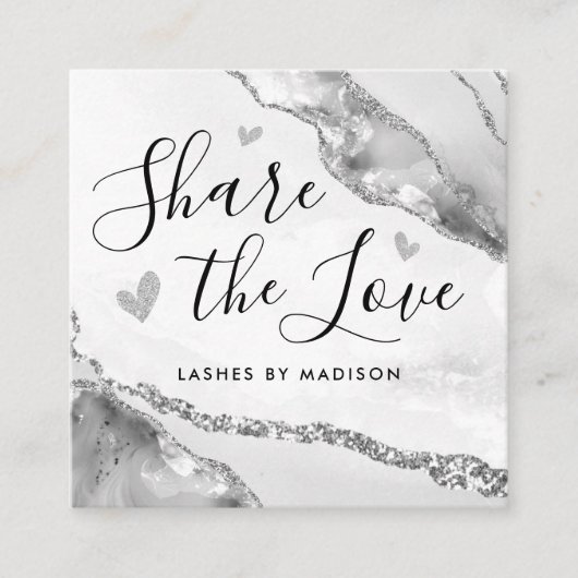 Silver Gray Glitzer Marble Agate Chic Monogram Empfehlungskarte (Vorderseite)