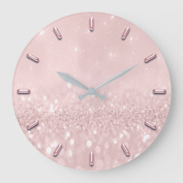 Silver Gray Glitzer Minimal Rosa Rose Blush Girly Große Wanduhr