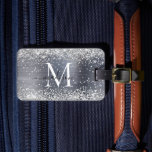 Silver Gray Glitzer Pinselmetall Monogram Script Gepäckanhänger<br><div class="desc">Glam Silver Gray Glitzer Sparkle Brushed Metal Girly Script Monogram Gepäcktag</div>