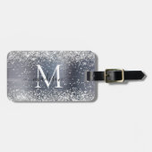 Silver Gray Glitzer Pinselmetall Monogram Script Gepäckanhänger (Vorderseite horizontal)