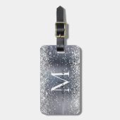 Silver Gray Glitzer Pinselmetall Monogram Script Gepäckanhänger (Vorderseite vertikal)