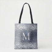 Silver Gray Glitzer Pinselmetall Monogram Script Tasche (Vorderseite)