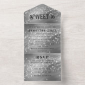 Silver Gray Glitzer Sparkle Modernes Sweet 16 All In One Einladung (Innen Boden)