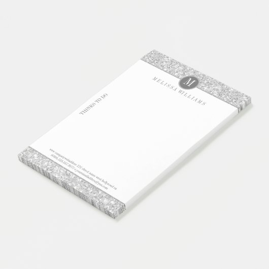 Silver Gray Glitzer Texture & White Post-it Klebezettel (angewinkelt)