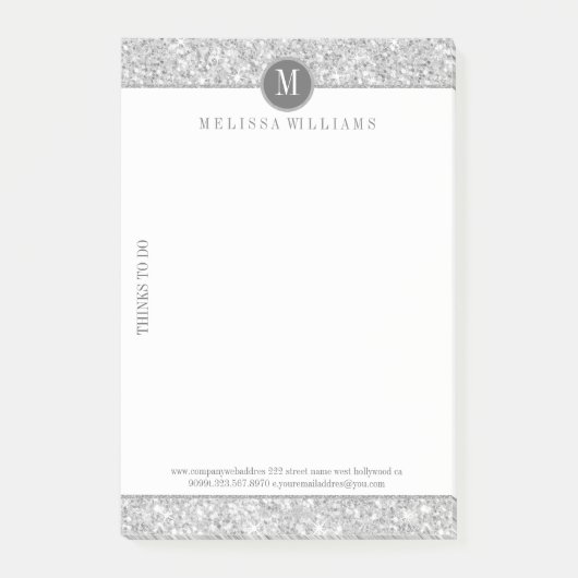 Silver Gray Glitzer Texture & White Post-it Klebezettel (Vorderseite)