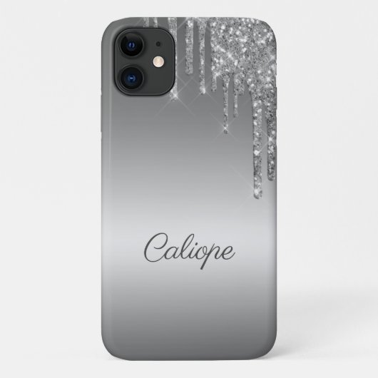 Silver Gray Glitzer Tropfen Ombre Personalisiert Case-Mate iPhone Hülle (Rückseite)