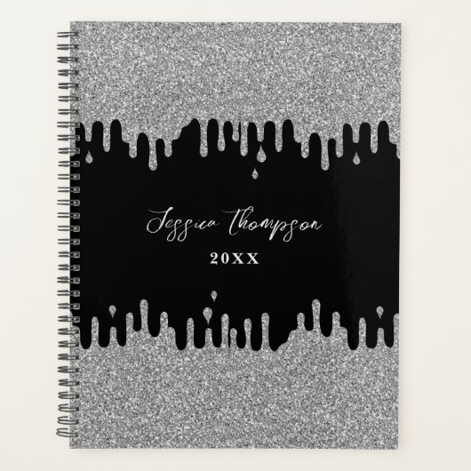 Silver Gray Glitzer Tropfen Signature Script Plann Planer (Vorderseite)