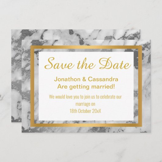 SILVER GRAY GOLD ABSTRAKT MARBLE SAVE THE DATE (Vorne/Hinten)
