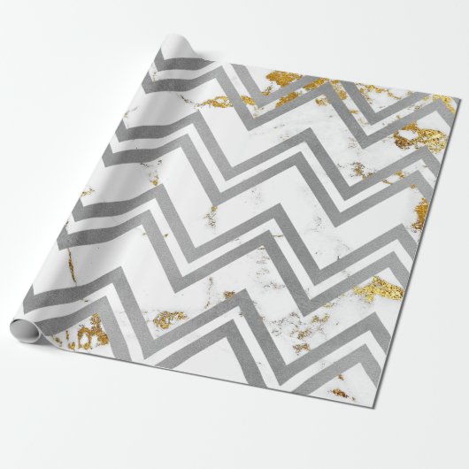 Silver Gray Gold Marmor Carrara Zickzack Zig Zag Geschenkpapier (Ungerollt)