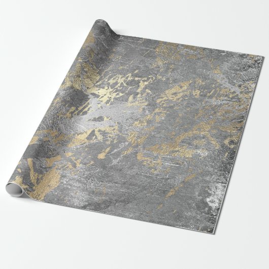 Silver Gray Gold Marmor Shiny Metallic Grungy VIP Geschenkpapier (Ungerollt)