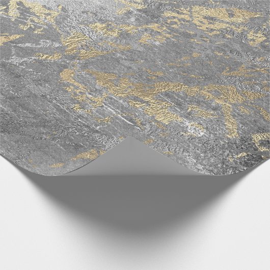 Silver Gray Gold Marmor Shiny Metallic Grungy VIP Geschenkpapier (Ecke)