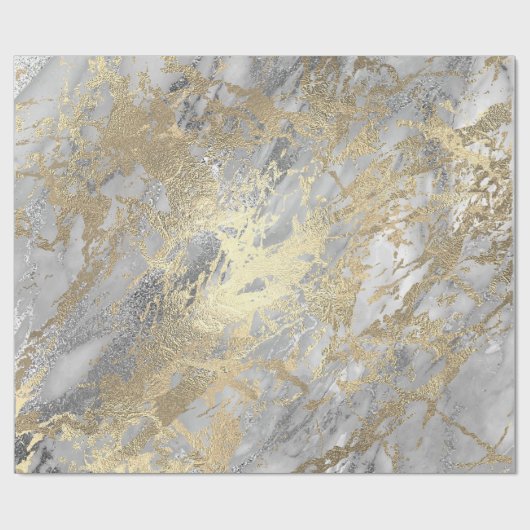 Silver Gray Gold Marmor Shiny Metallic Stroke Lux Geschenkpapier (Flach)