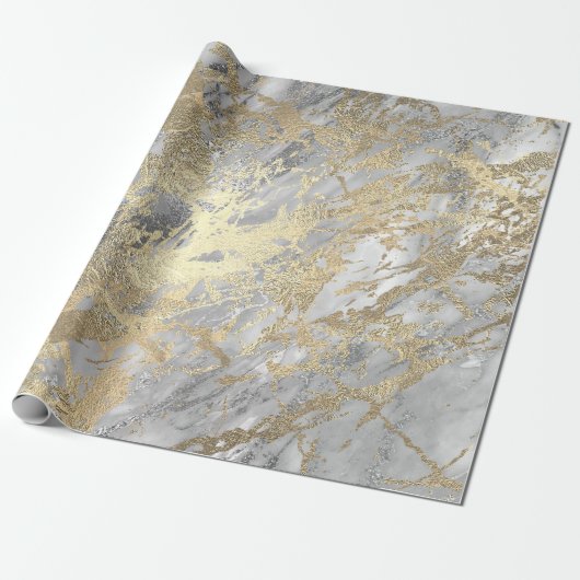 Silver Gray Gold Marmor Shiny Metallic Stroke Lux Geschenkpapier (Ungerollt)