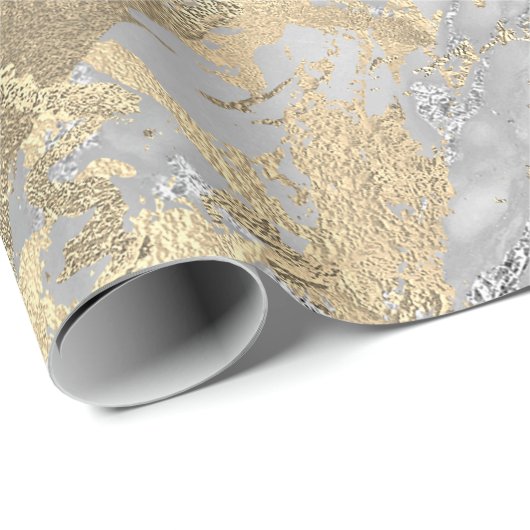 Silver Gray Gold Marmor Shiny Metallic Stroke Lux Geschenkpapier (Rolleneckpunkt)