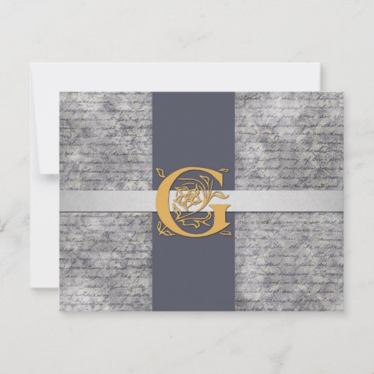 Silver Gray Gold Monogram Letter G Flat Mitteilung Mitteilungskarte (Vorderseite)