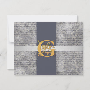 Silver Gray Gold Monogram Letter G Flat Mitteilung Mitteilungskarte