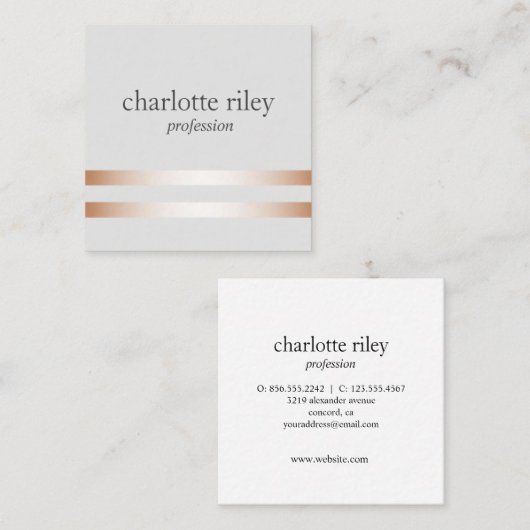 Silver Gray | Gold Streifen der doppelten Rose Sti Quadratische Visitenkarte (Vorne/Hinten)