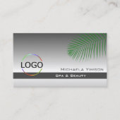 Silver Gray Gradient Palm Leaf Logo und Foto Visitenkarte (Vorderseite)