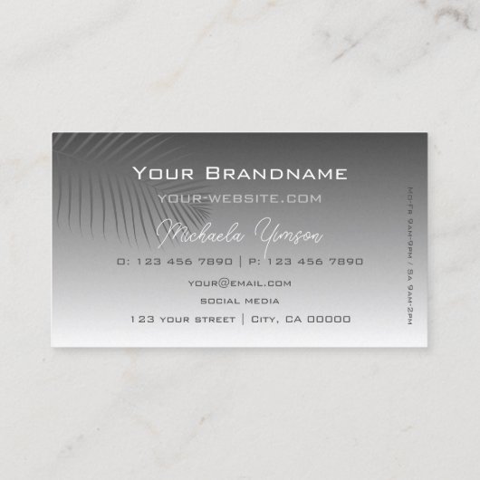 Silver Gray Gradient Palm Leaf Monogramm einfach Visitenkarte (Rückseite)