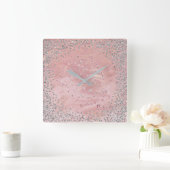 Silver Gray Graphite Diamonds Kristalle Marmor Ros Quadratische Wanduhr (Zuhause)