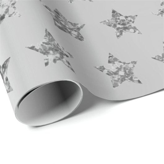 Silver Gray Graphite Metallic Glitzer VIP Stars Geschenkpapier (Rolleneckpunkt)