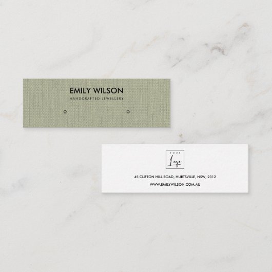 SILVER GRAY GRASS FABRIC STUD EARRING DISPLAY LOGO MINI VISITENKARTE (Vorne/Hinten)