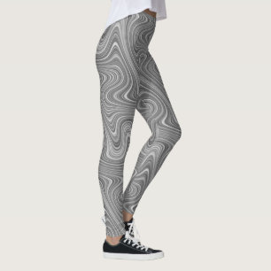 Silver Gray Gray Curvy Lined Abstrakt Leggings