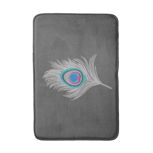 Silver Gray / Gray Peacock Feather on Graphite Badematte (Vorderseite Vertikal)