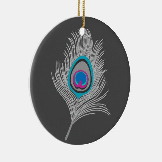 Silver Gray / Gray Peacock Feather on Graphite Keramikornament (Rechts)
