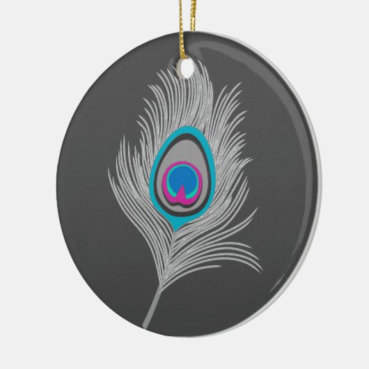 Silver Gray / Gray Peacock Feather on Graphite Keramikornament (Links)