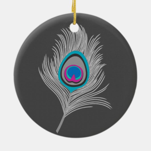 Silver Gray / Gray Peacock Feather on Graphite Keramikornament (Hinten)