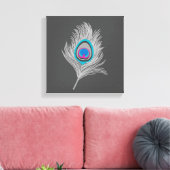Silver Gray / Gray Peacock Feather on Graphite Leinwanddruck (Insitu (Wohnzimmer))