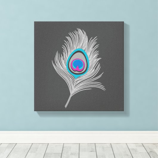 Silver Gray / Gray Peacock Feather on Graphite Leinwanddruck (Insitu (Holzboden))