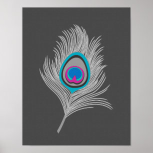 Silver Gray / Gray Peacock Feather on Graphite Poster