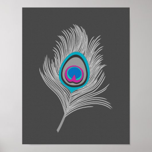 Silver Gray / Gray Peacock Feather on Graphite Poster (Vorne)