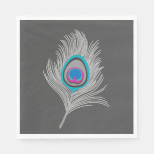 Silver Gray / Gray Peacock Feather on Graphite Serviette