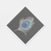 Silver Gray / Gray Peacock Feather on Graphite Serviette (Ecke)