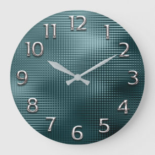 Silver Gray Grey Arabic Numbers Teal Minimalism Große Wanduhr