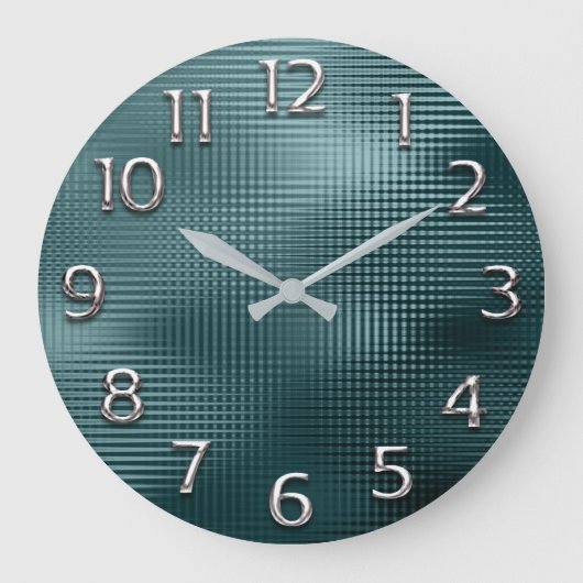 Silver Gray Grey Arabic Numbers Teal Minimalism Große Wanduhr (Vorderseite)
