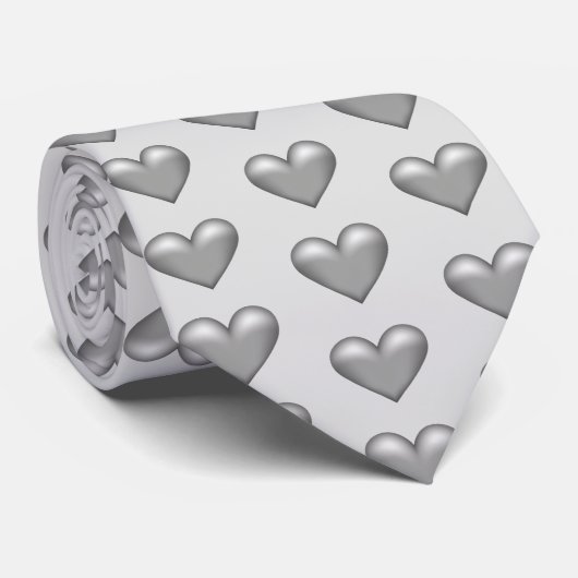 Silver Gray Hearts Pattern Krawatte (Gerollt)