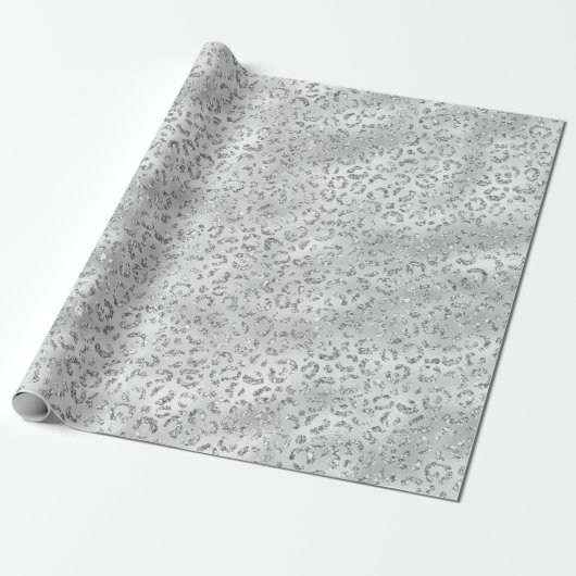 Silver Gray Imitate Glitzer Leopard Print Geschenkpapier (Ungerollt)