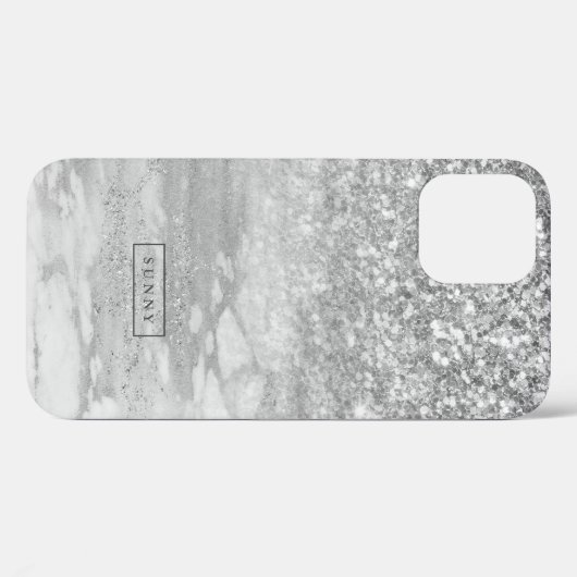 Silver-Gray Imitate Glitzer & Marble Ombre Case-Mate iPhone Hülle (Rückseite (Horizontal))