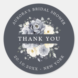 Silver Gray Ivory Floral Brautparty Vielen Dank Runder Aufkleber
