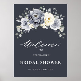 Silver Gray Ivory Floral Brautparty Willkommen Po Poster