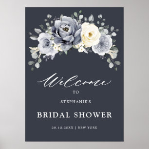 Silver Gray Ivory Floral Brautparty Willkommen Po Poster