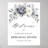 Silver Gray Ivory Floral Probe Dinner Willkommen Poster (Vorne)