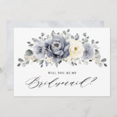 Silver Gray Ivory Floral Werden Sie meine Bridesma Einladung (Vorne/Hinten)