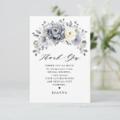Silver Gray Ivory Floral Winter Boho Brautparty Dankeskarte (Stehend Vorderseite)